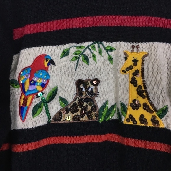 VINTAGE Cardigan Sweater Jack B Quick Animals Beaded Jungle Theme Size Medium - Picture 5 of 15